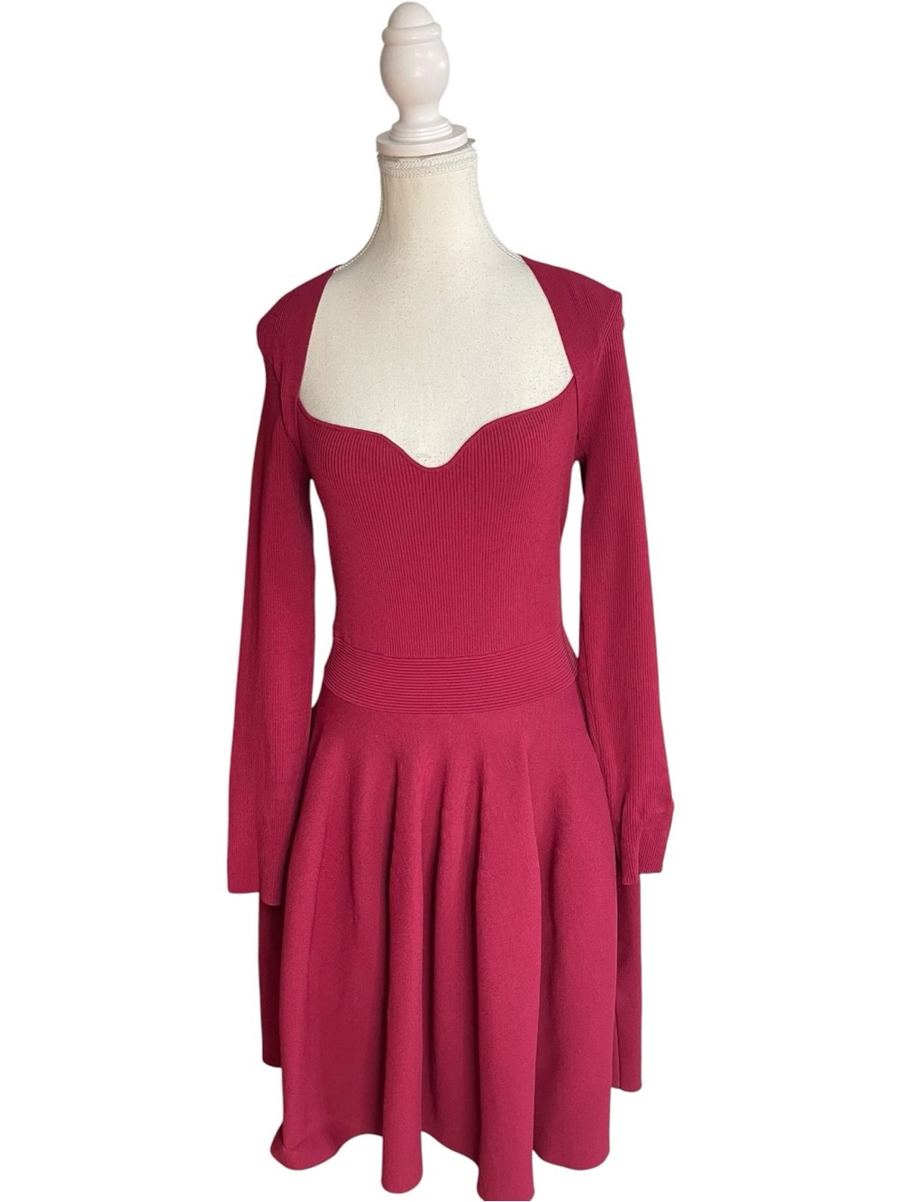 Ted Baker London Viennia Long Sleeve Knitted Sweetheart Skater Dress Deep Pink